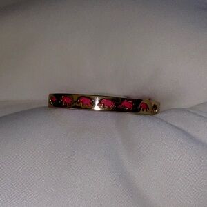 Stella & Dot Gold Elephant Accent Bangle Bracelet with Pink Enamel